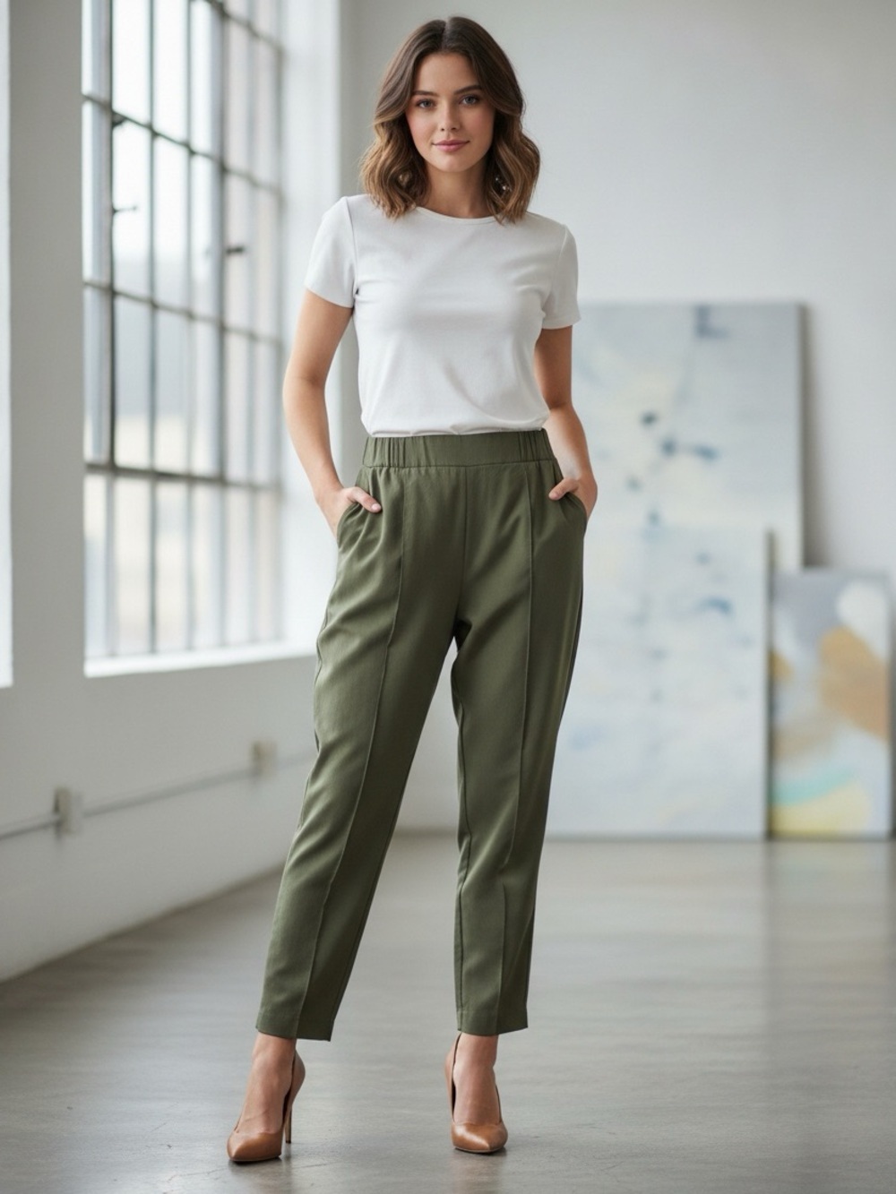 Laura Petites Olive Green cropped trouser Pants size 16 nwot